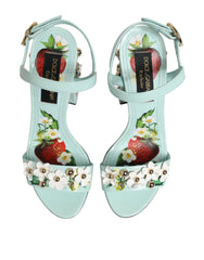 Mint Green Floral Studs Heels Sandals Shoes
