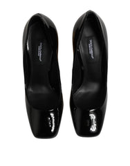 Black Gold Patent Leather Logo Heels Pumps Shoes