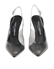 حذاء جلد أسود شفاف من الجلد الشفاف PVC Slingback Slingback