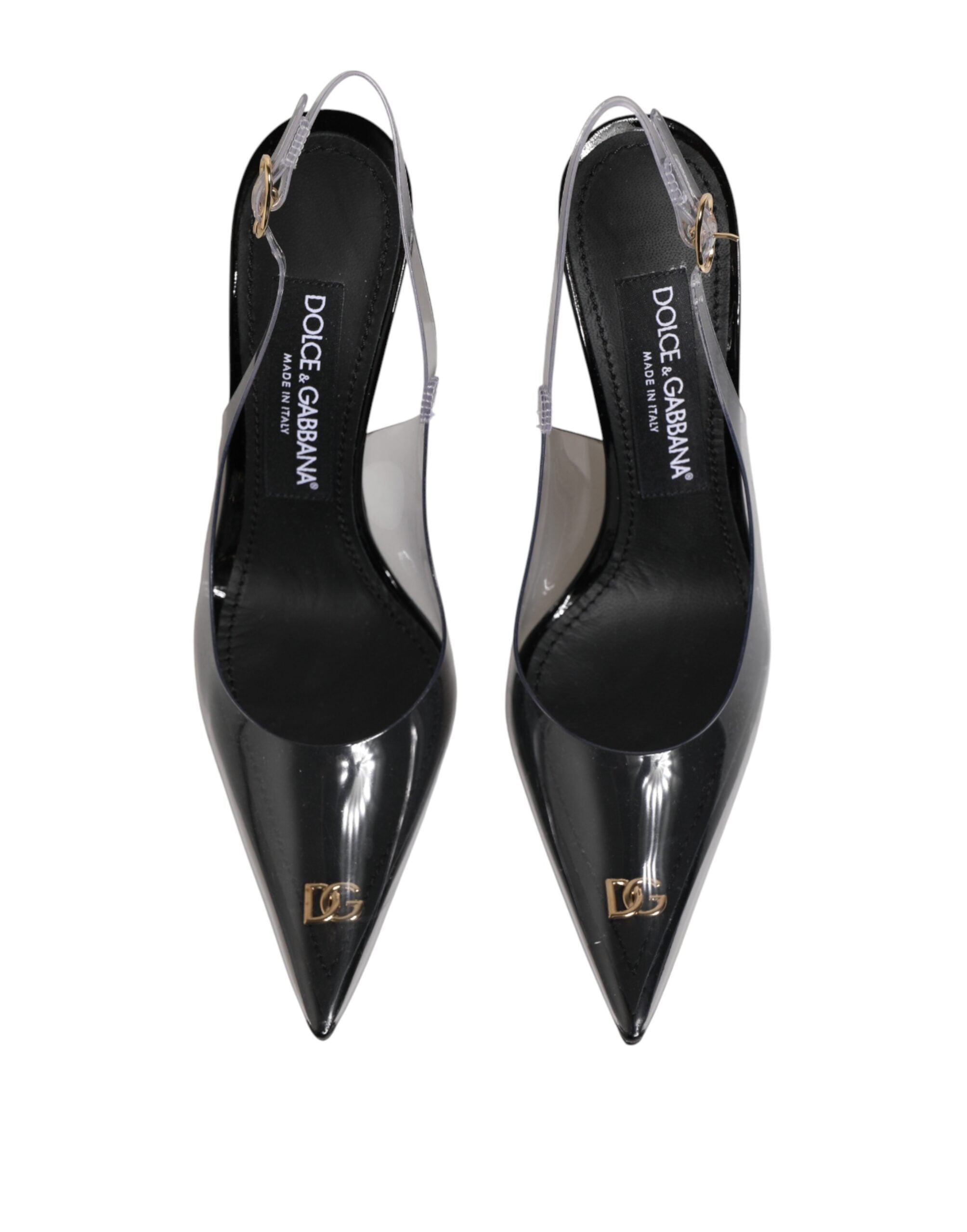 حذاء جلد أسود شفاف من الجلد الشفاف PVC Slingback Slingback
