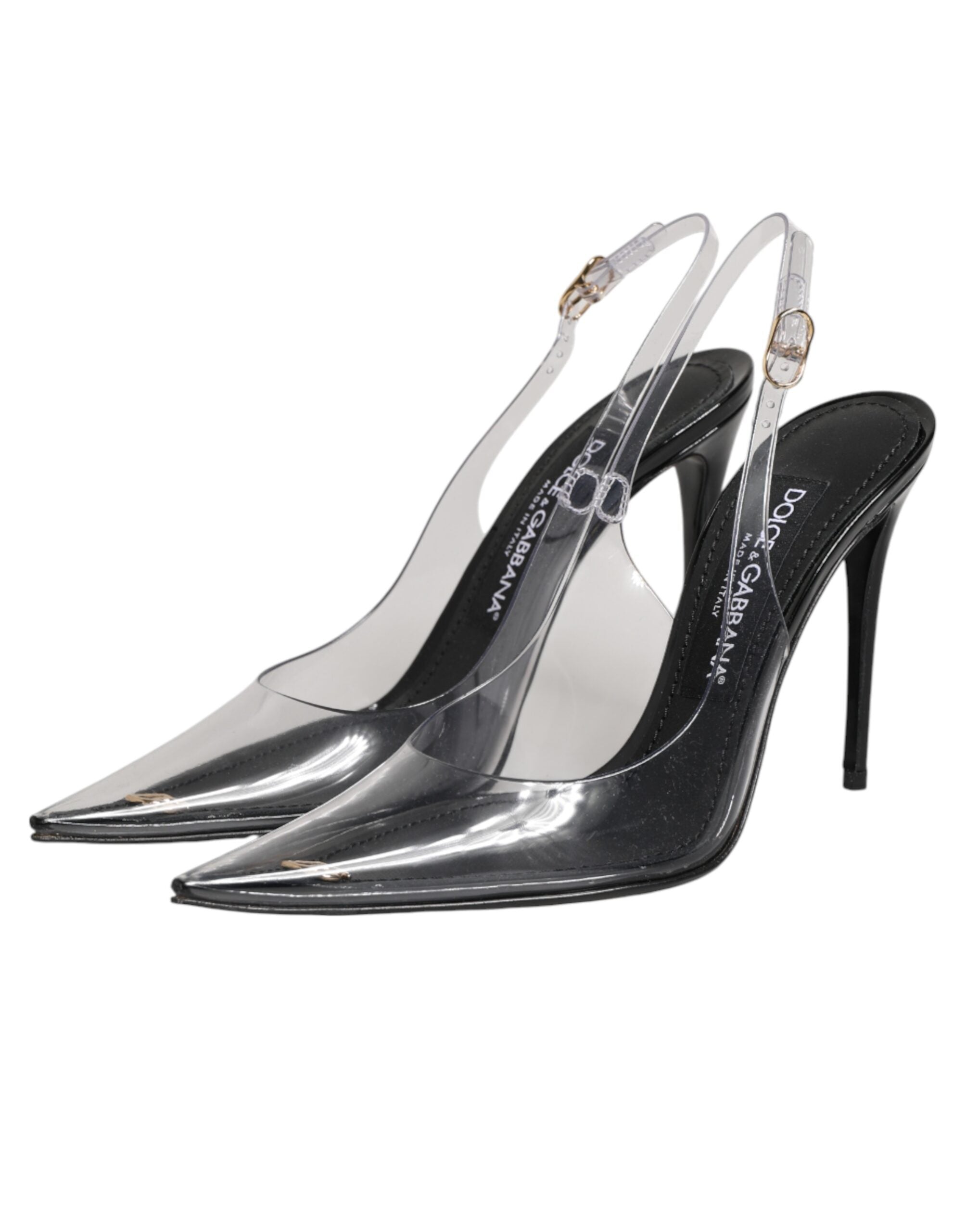 حذاء جلد أسود شفاف من الجلد الشفاف PVC Slingback Slingback