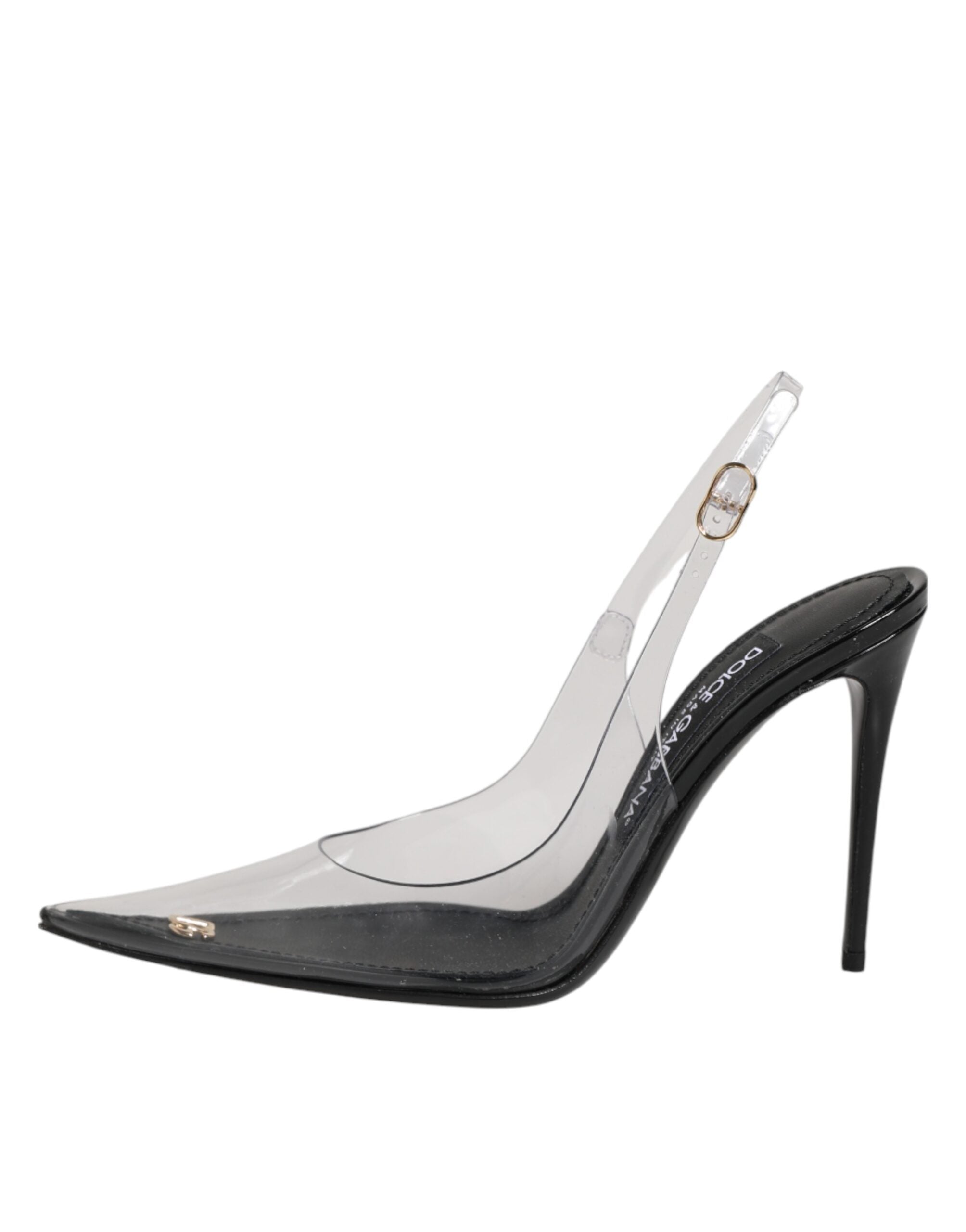 حذاء جلد أسود شفاف من الجلد الشفاف PVC Slingback Slingback