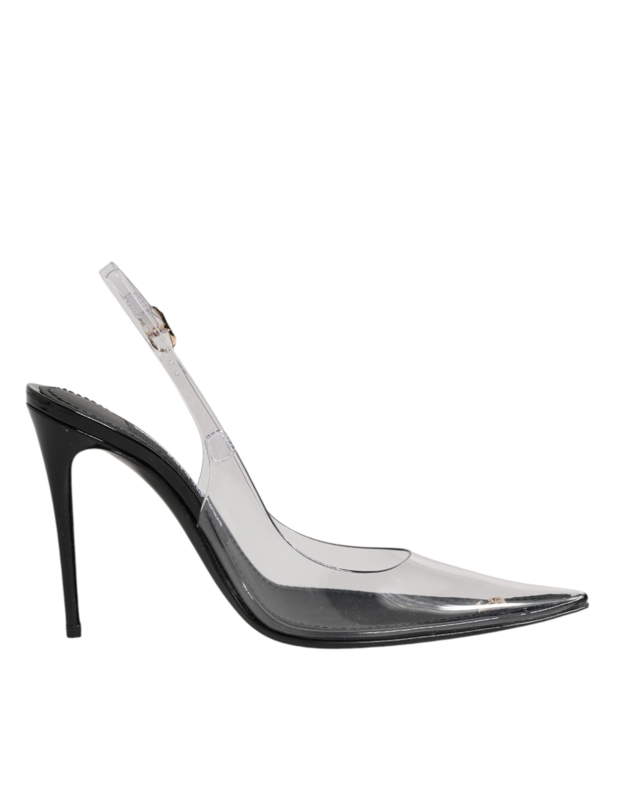 حذاء جلد أسود شفاف من الجلد الشفاف PVC Slingback Slingback