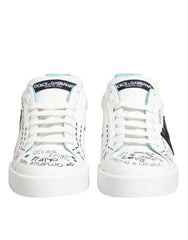 White Leather Graffiti Low Top Sneakers Shoes