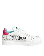 White Leather Graffiti Low Top Sneakers Shoes