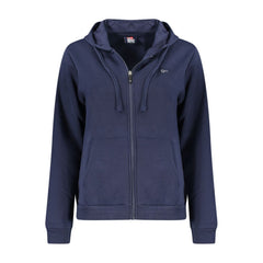 Blue Cotton Women Sweatshirt with Hood and Zip