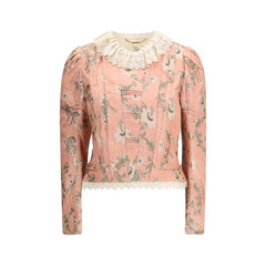 Fitted jacket in jacquard taffeta and lace