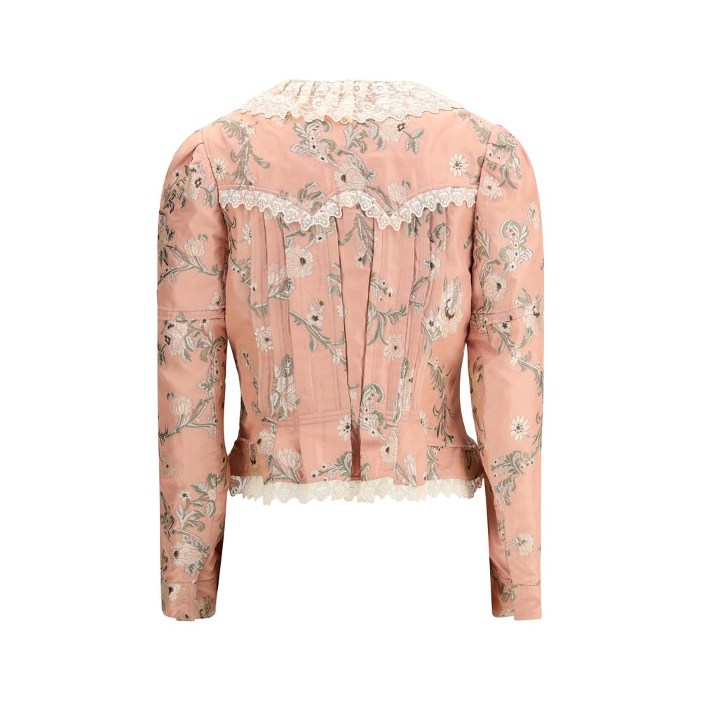 Fitted jacket in jacquard taffeta and lace