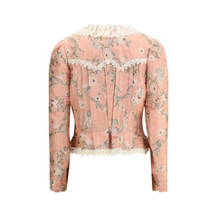 Fitted jacket in jacquard taffeta and lace