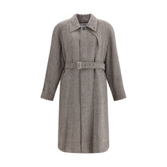 Coat in herringbone-patterned fabric