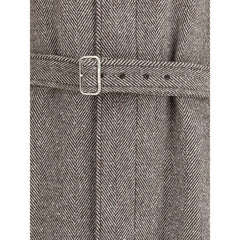Coat in herringbone-patterned fabric