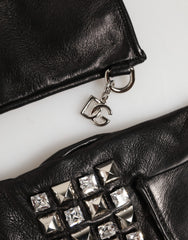 Black Leather Studded Fingerless Hand Mitten Men Gloves
