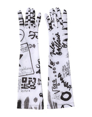 قفازات طويلة حتى المرفق باللونين الأسود والأبيض مع شعار DG