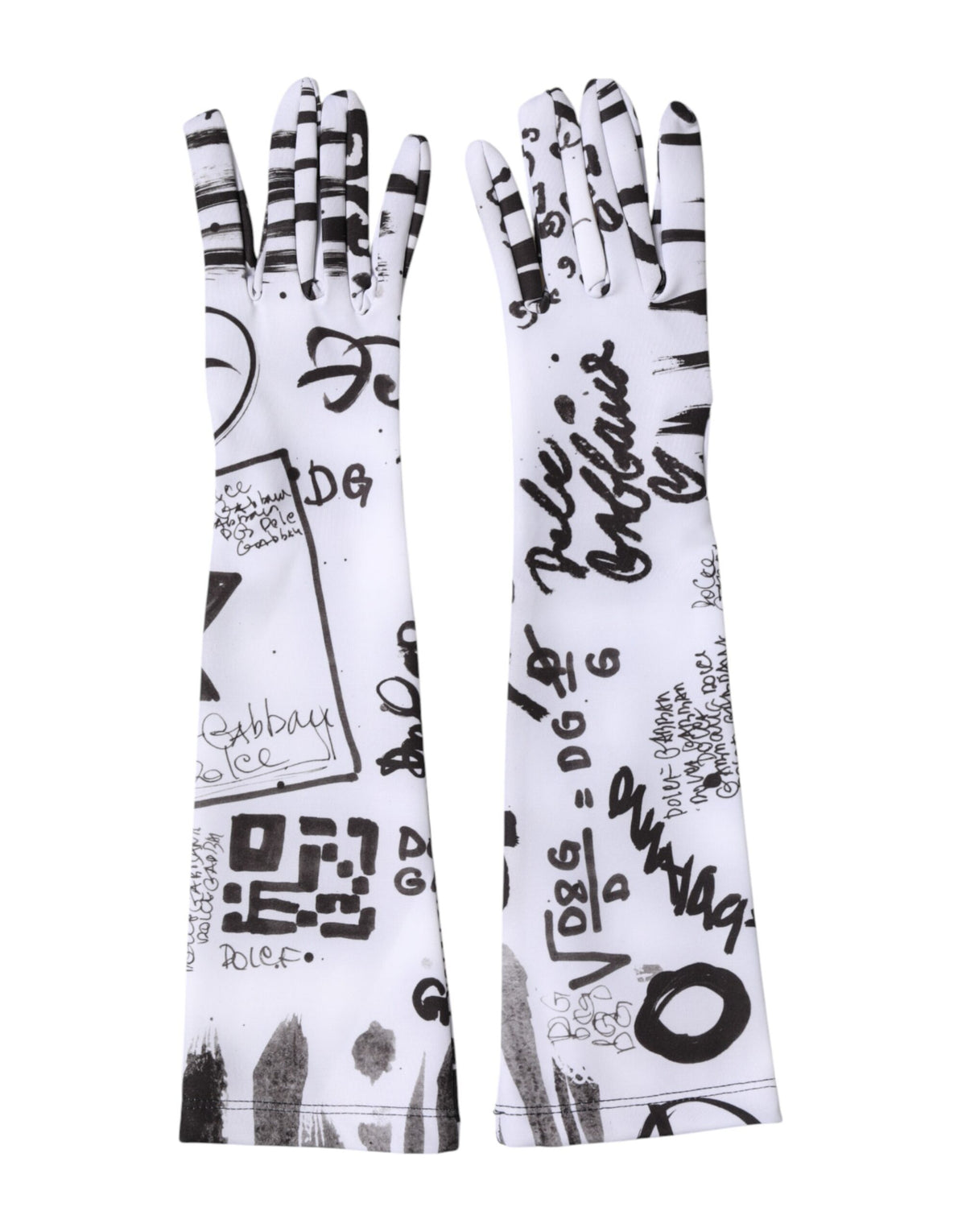قفازات طويلة حتى المرفق باللونين الأسود والأبيض مع شعار DG