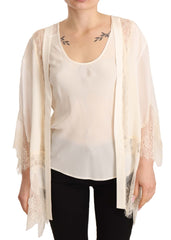 Off White Tank Lace Trim Cardigan Women Blouse Tops