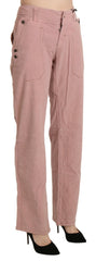 Cotton Pink High Waist Straight Trouser Pants