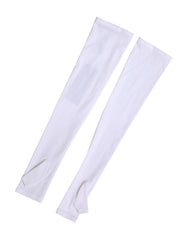 قفازات نسائية بيضاء من النايلون بدون أصابع بطول الكوع