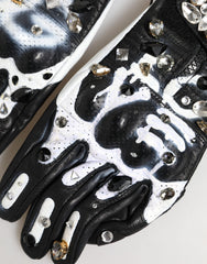 قفازات قفازات سوداء بيضاء بلورية بطول المعصم