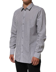 Black White Stripes Men GOLD Dress Shirt