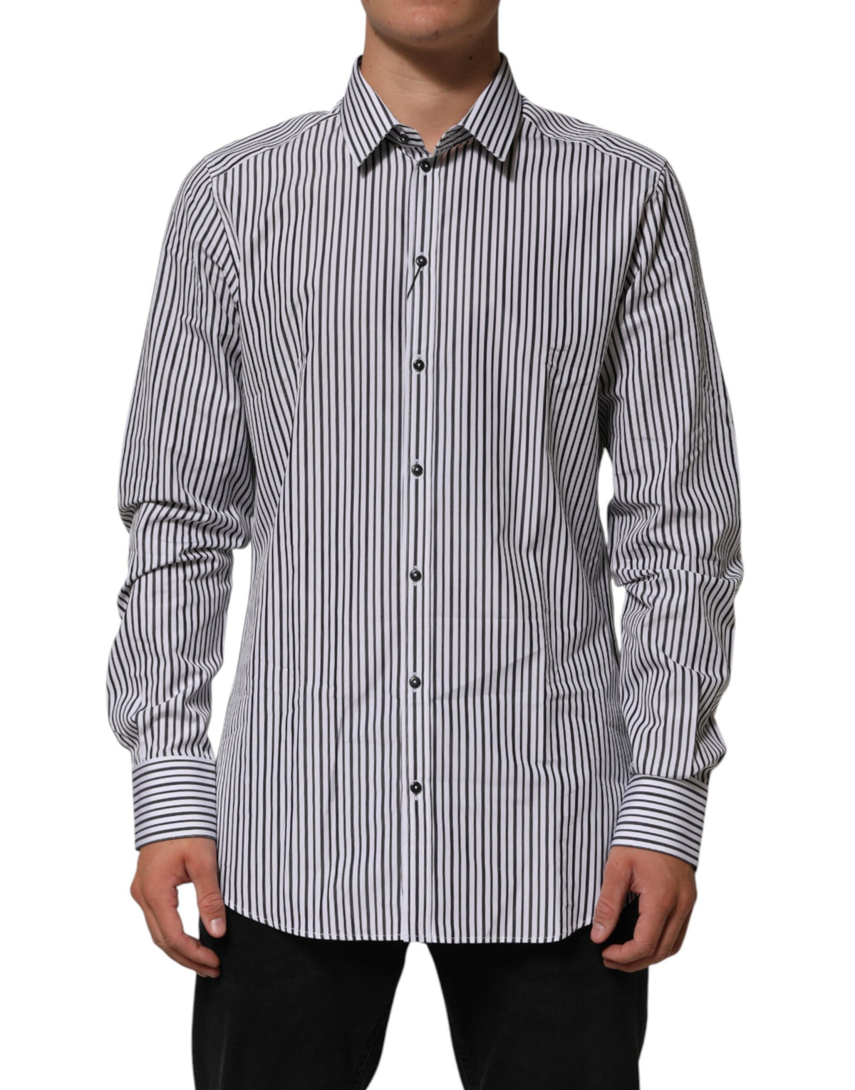 Black White Stripes Men GOLD Dress Shirt