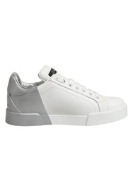 White Gray Low Top Leather Sneaker Shoes