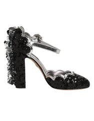 Black Sequined Ankle Strap Sandals Shoes