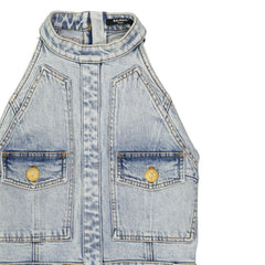 Blue Cotton Casual Dress