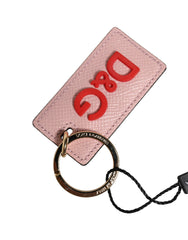 Pink Calf Leather DG Logo Metal Ring Keychain Keyring