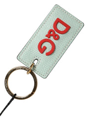 Mint Green Calf Leather Logo Metal Ring Keychain Keyring