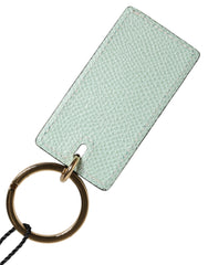 Mint Green Calf Leather Logo Metal Ring Keychain Keyring