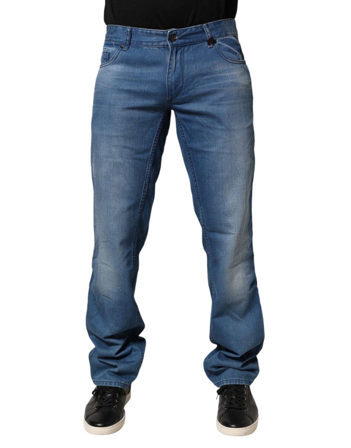Blue Washed Cotton Regular Fit Men Denim Trouser Jeans