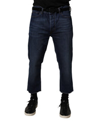 Blue Mid Waist Cotton Men Cropped Denim Jeans