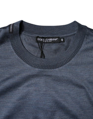 Blue Silk Crew Neck Short Sleeves Men T-shirt