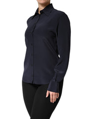 قميص رسمي أزرق بأكمام طويلة