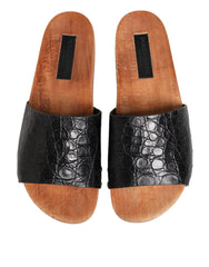 Black Brown Leather Slides Sandals Shoes
