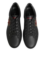Black Leather Heart Embellished Sneakers Shoes