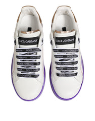White Purple Leather Low Top Sneaker Shoes