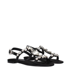 Black Satin Flat Sandals