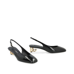 Black Calfskin Mid Heel Pumps