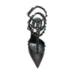 حذاء بكعب متوسط من جلد العجل الأسود