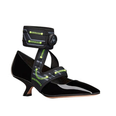 حذاء بكعب متوسط من جلد العجل الأسود