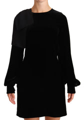 Sheath A-line Black Viscose Long Sleeves Round Neck Mini Dress