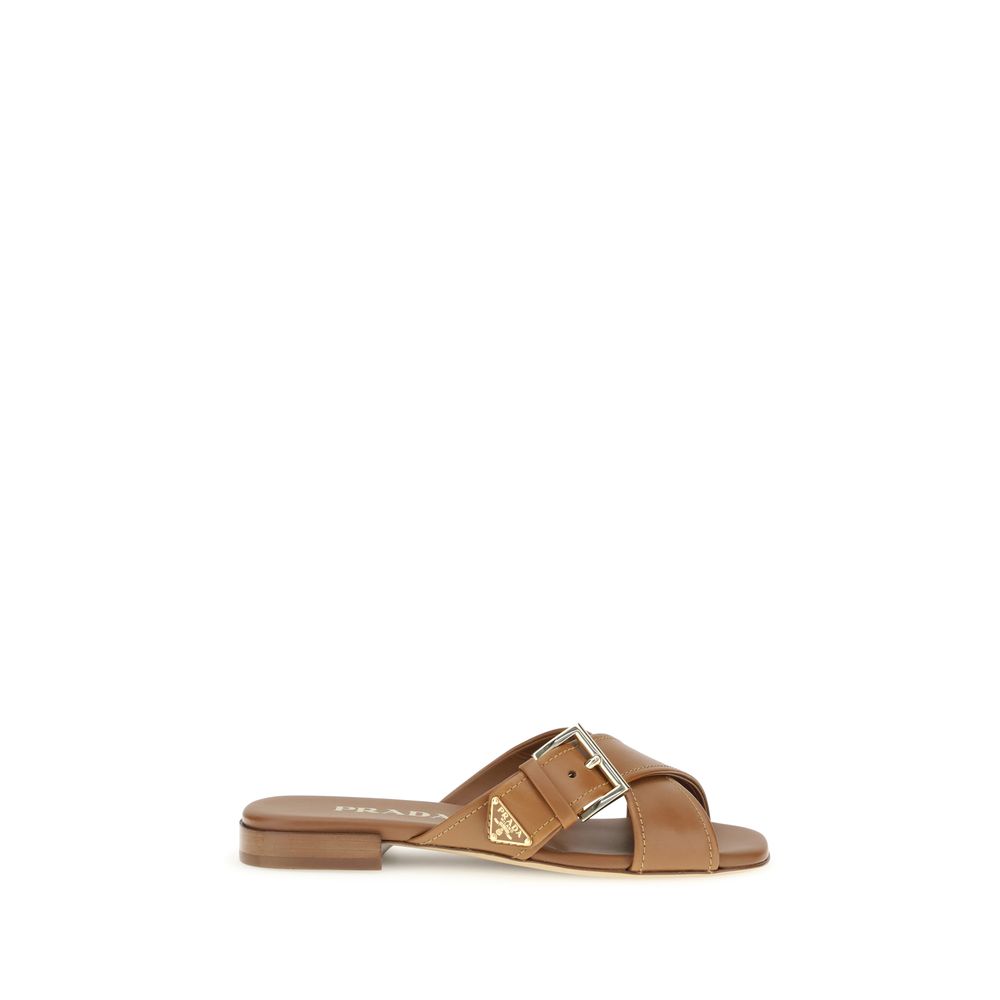 Brown Calf Leather Bos Taurus Flat Sandals
