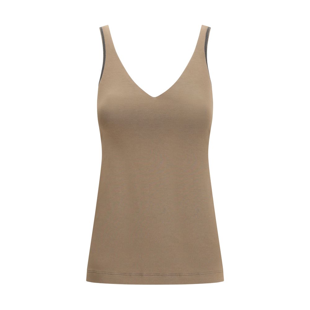 Brown Cotton Sleeveles T-Shirt