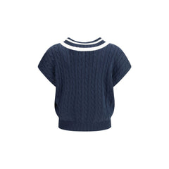 Blue Cotton Sleeveles Sweater