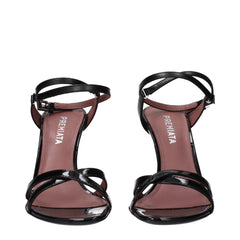 صندل بكعب رفيع من الجلد الأسود