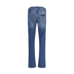 Blue Cotton Straight-Leg Jeans
