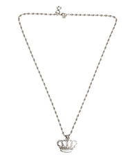 Silver Tone Brass Chain Crown Crystal Pendant  Necklace