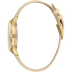 ساعة يد جلدية باللون البيج