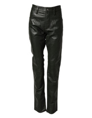 Black Full Grain Leather Mid Waist Trouser Pants